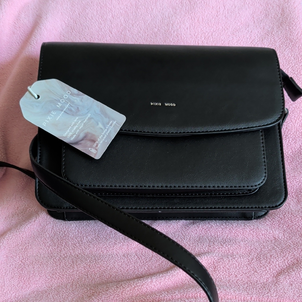 Pixie Mood Black Structured Flap Crossbody